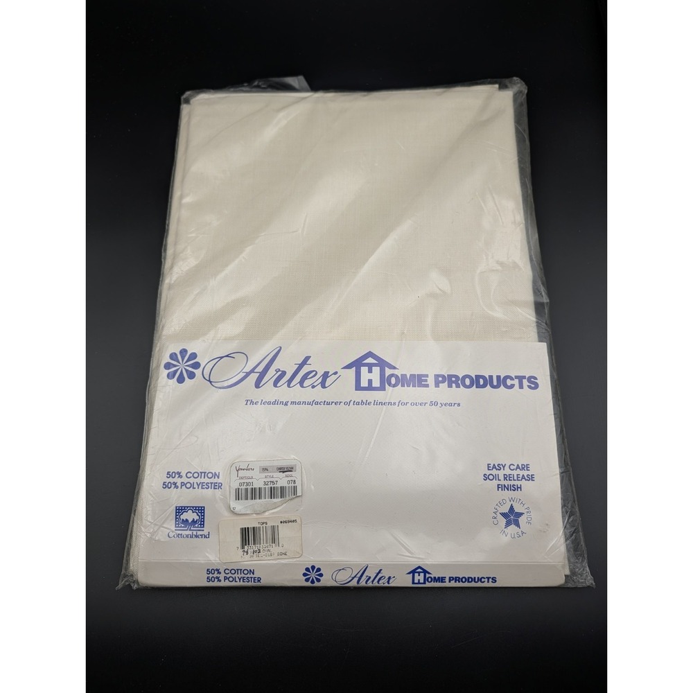 Vintage Tablecloth Artex Home Products Bone White Oval 78x102 50/50 Cotton Poly